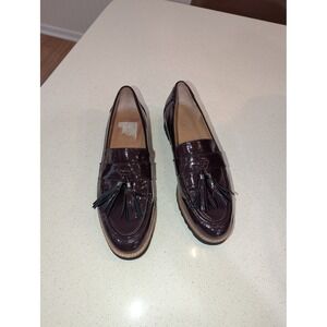 Franco Sarto Carney Burgundy Patent Tassel Loafers Lug Sole Shoes Womens 8M
